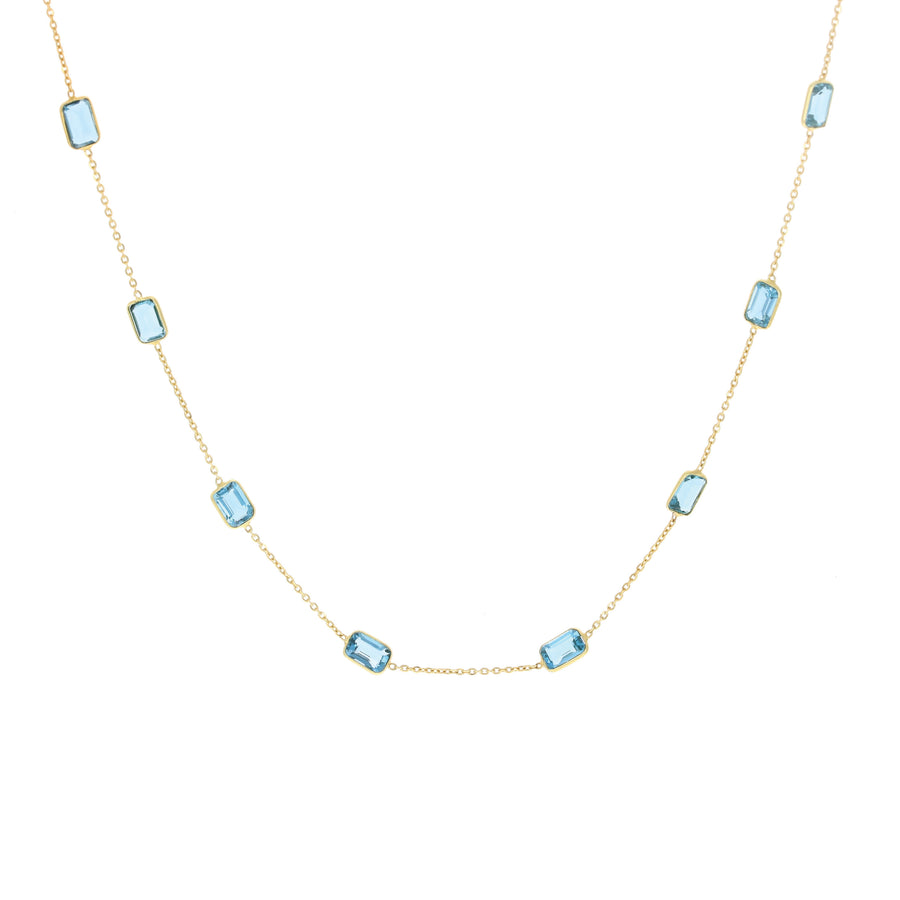 Bezel Blue Topaz Station Necklace