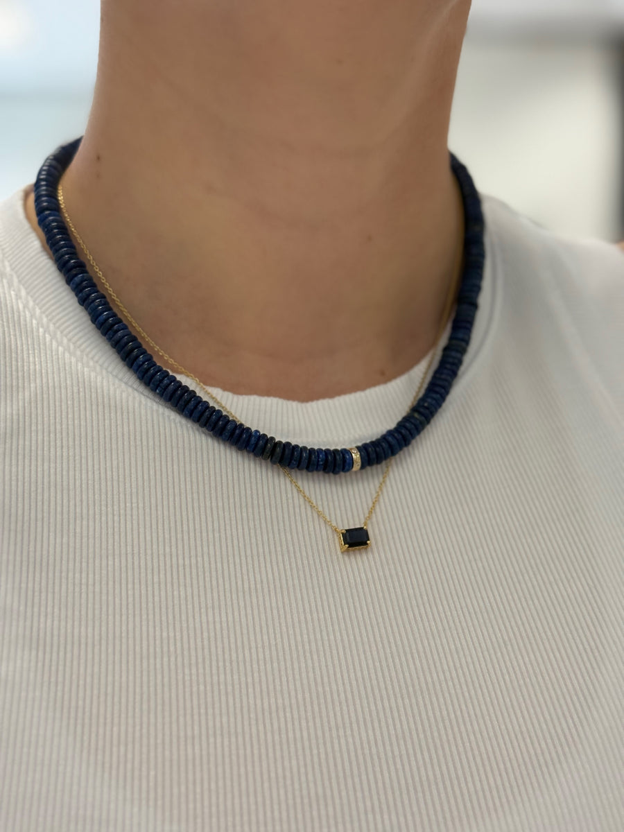 Jumbo Lapis Lazuli Rondelle Bead Necklace