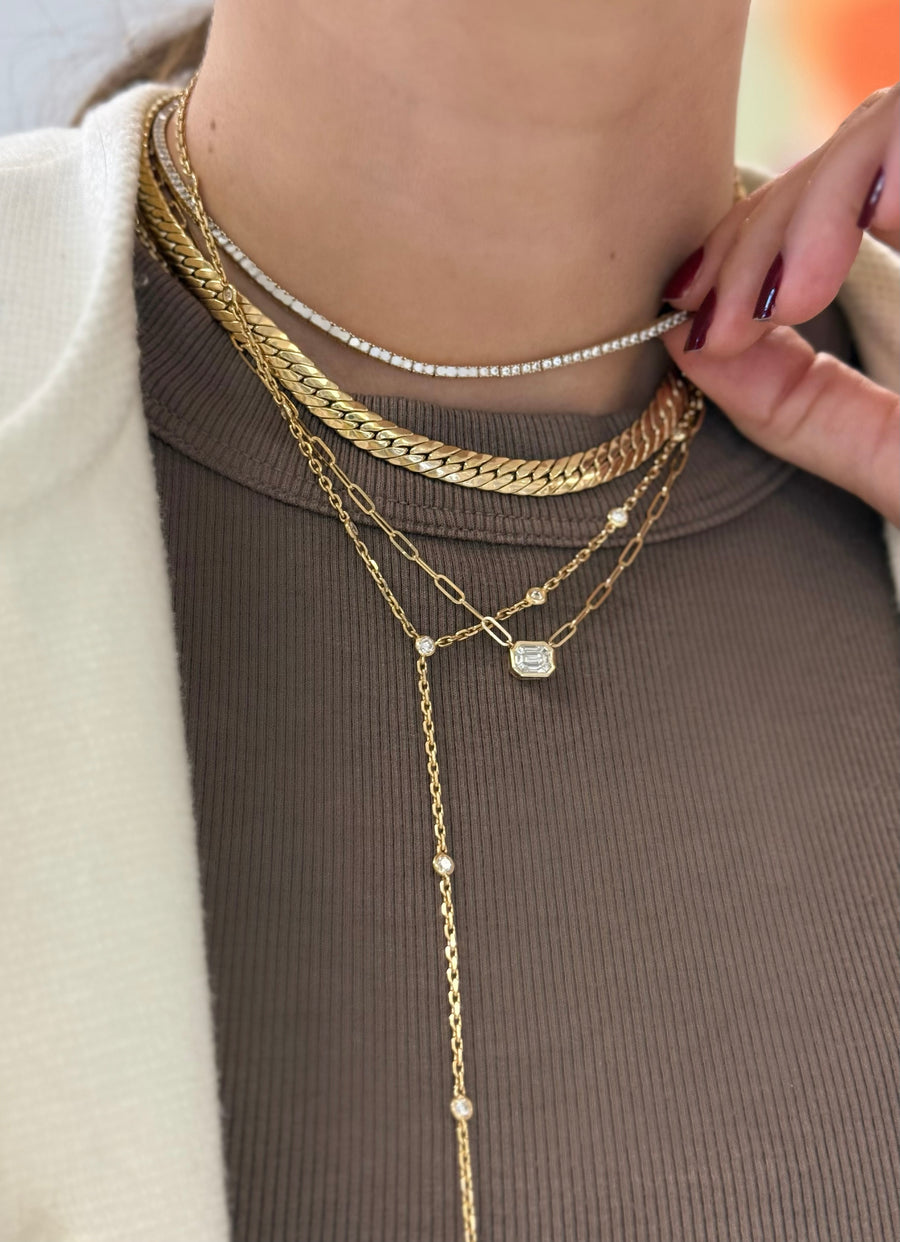 Paperclip Chain Bezel Diamond Pendant Necklace