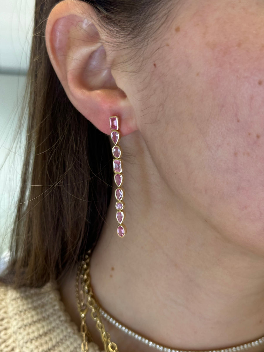 Pink Sapphire Fancy Shape Bezel Earrings