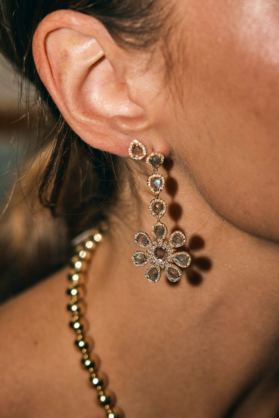 Labradorite Flower Dangle Earrings