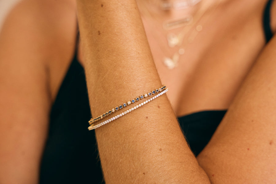 Diamond and Blue Sapphire Cupcake Set Tennis Bracelet