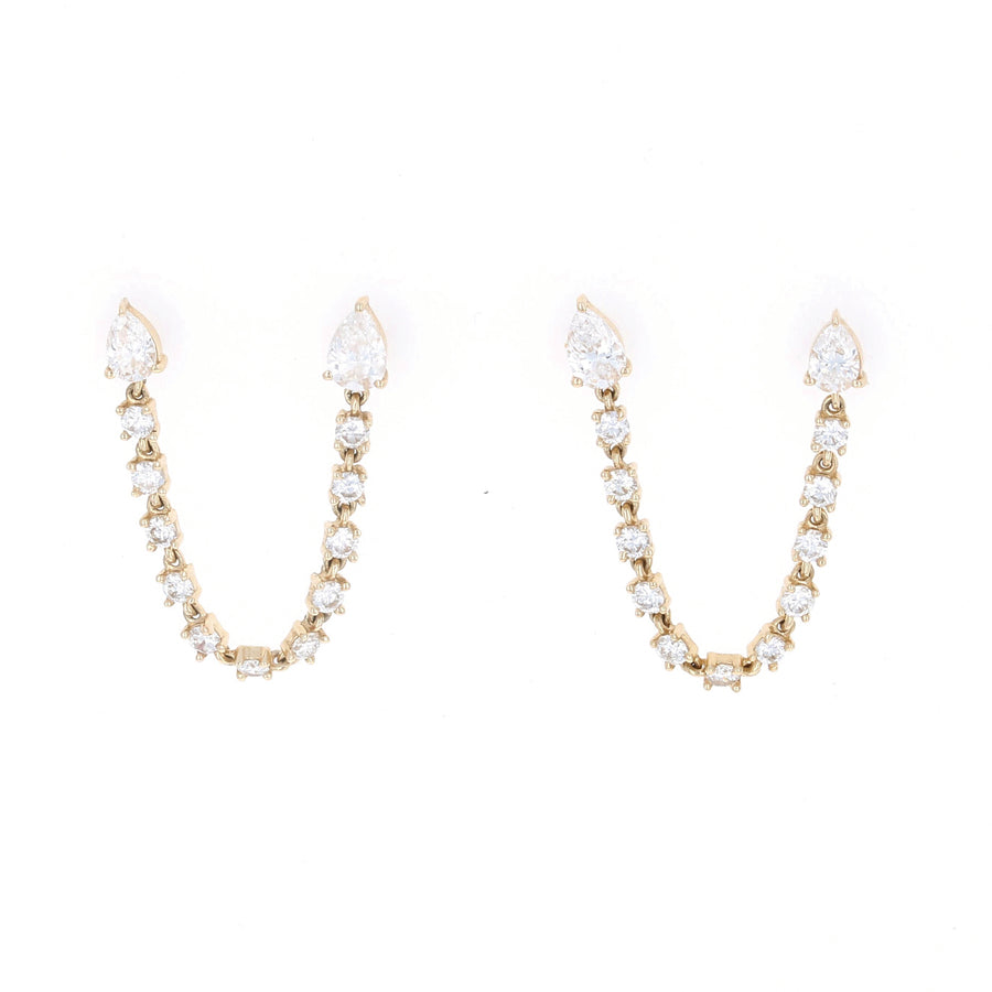 Double Piercing Pear Chain Stud