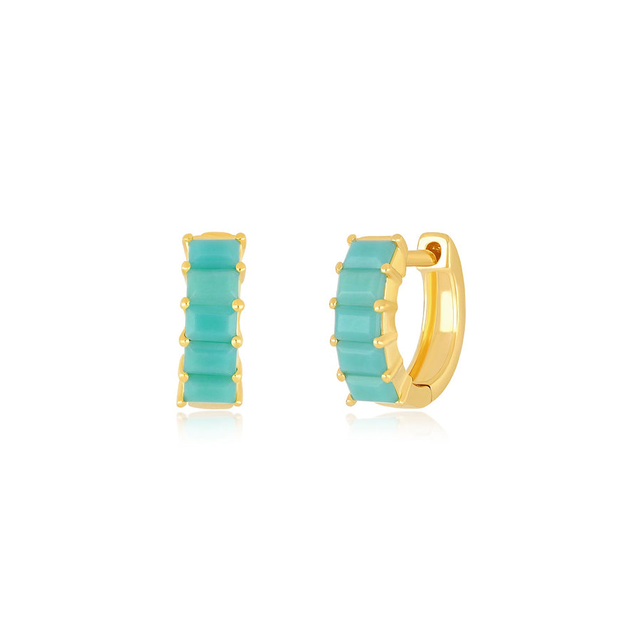 Prong Set Turquoise Baguette Mini Huggie Earrings