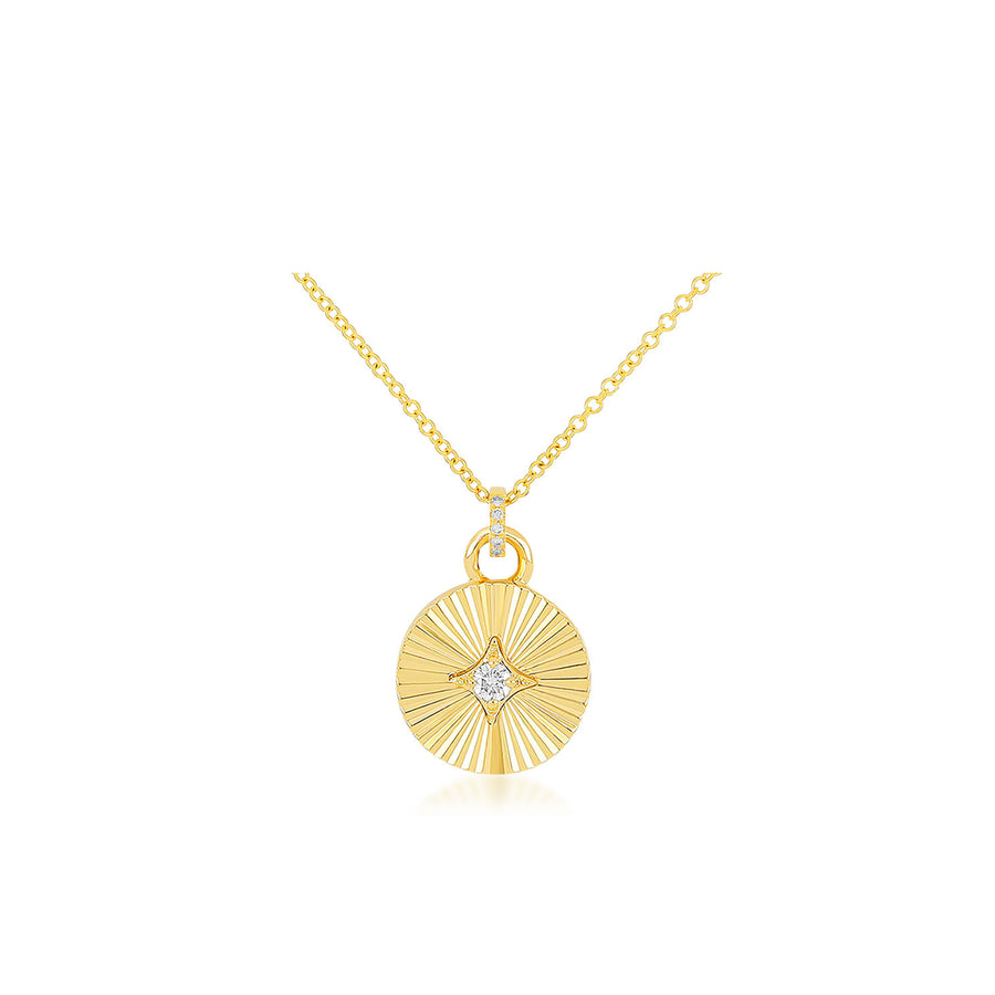 Gold and Diamond Fluted Disc Necklace