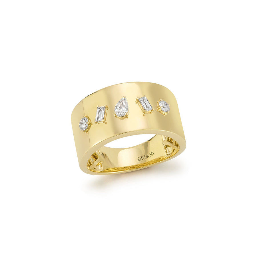 Diamond Multifaceted Gold Cigar Ring