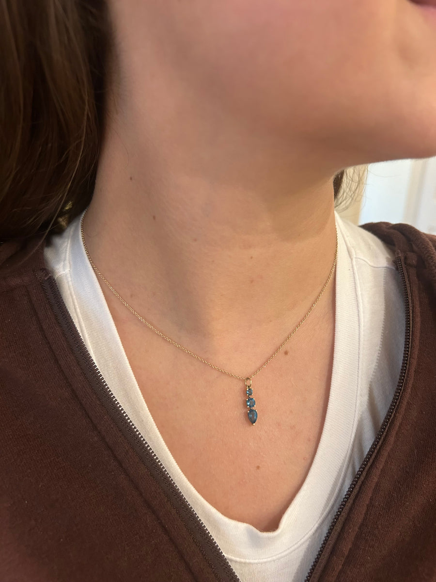 Blue Topaz Triple Drop Pendant Necklace