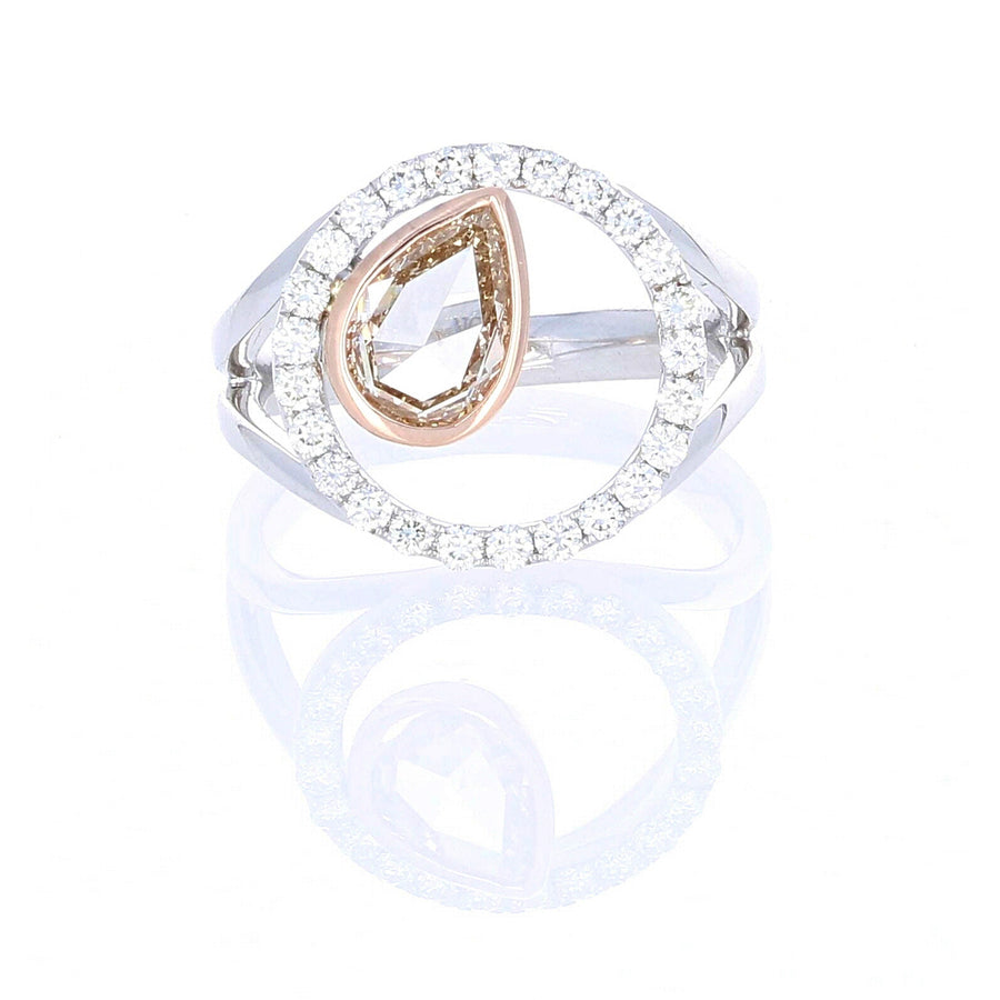 Diamond Circle Ring with Rose Gold Pear Center