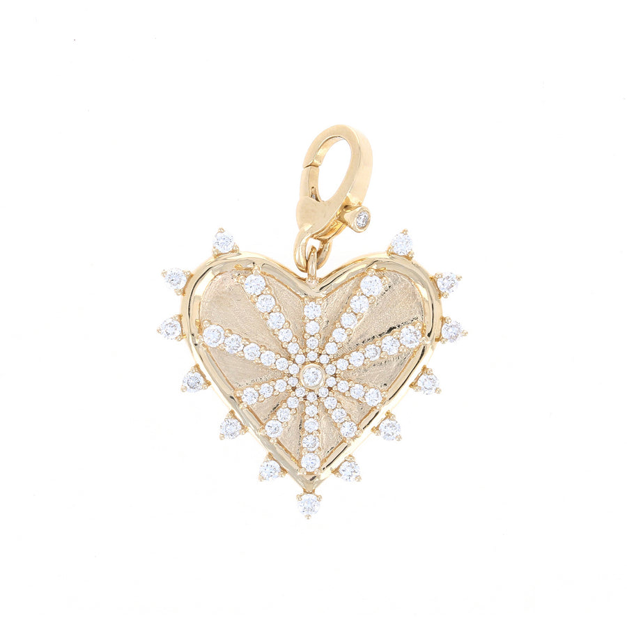 Heart Shape Diamond Starburst Charm with Surrounding Diamodns