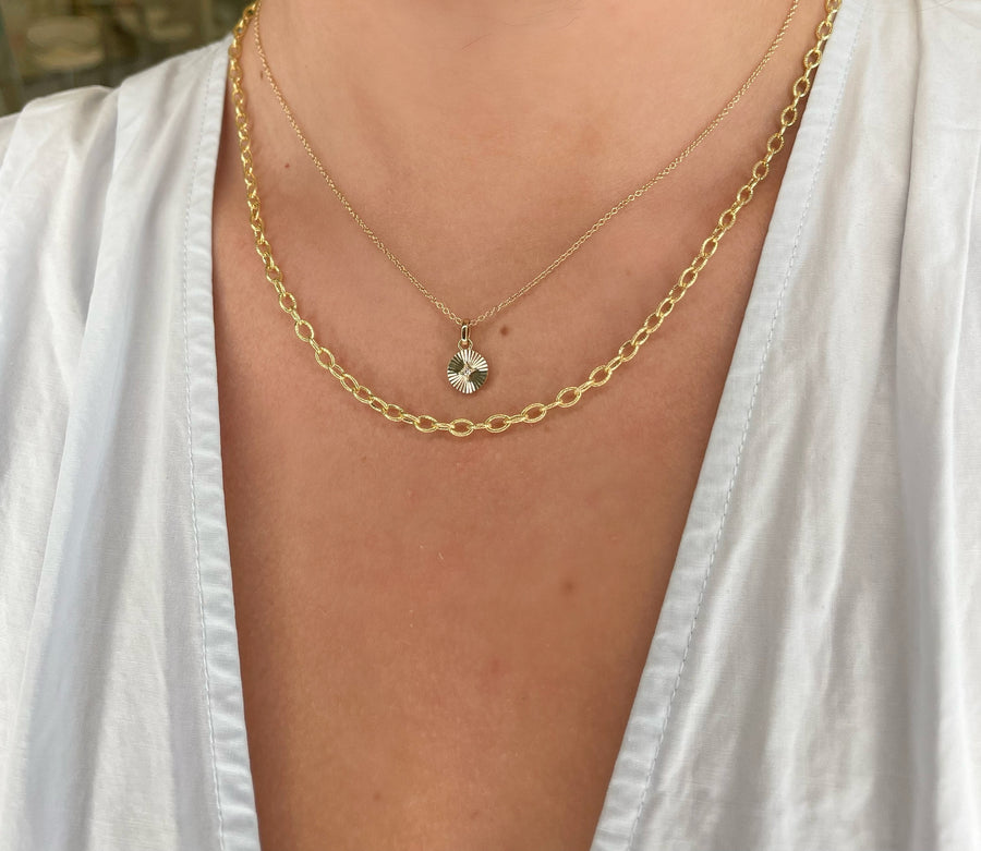 Gold and Diamond Fluted Disc Necklace