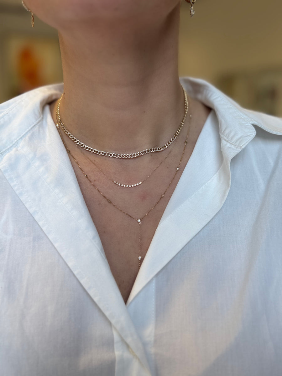 Tiny Bezel Set Diamond Curved Bar Necklace