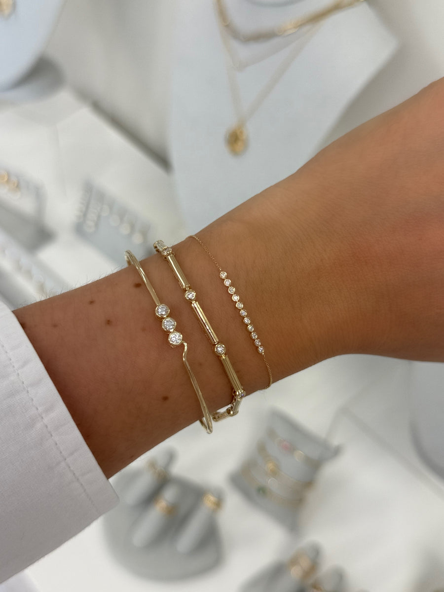 Bezel Diamond Gold Bar Chain Bracelet