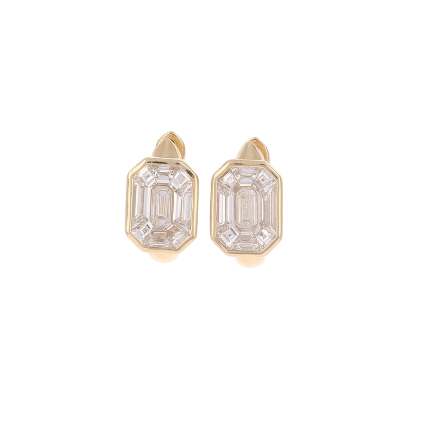 Illusion Setting Mosaic Emerald Diamond Huggies