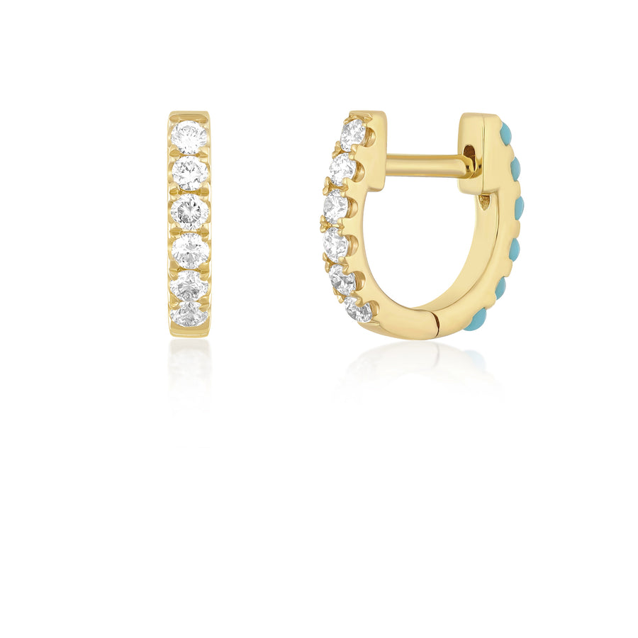 Reversible Diamond & Turquoise Mini Huggie Earrings