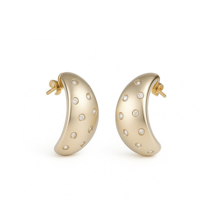 Jumbo Gold and Inlaid Diamond Puffy Hoops