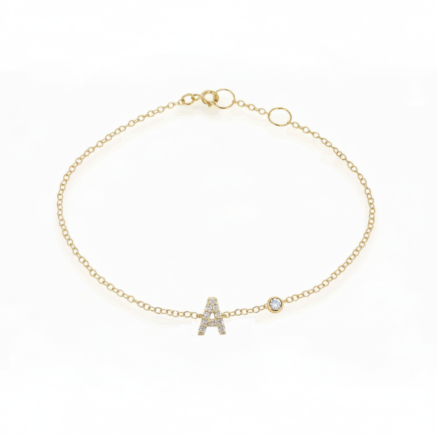 Mini Diamond Letter Bracelet with Bezel Set Diamond