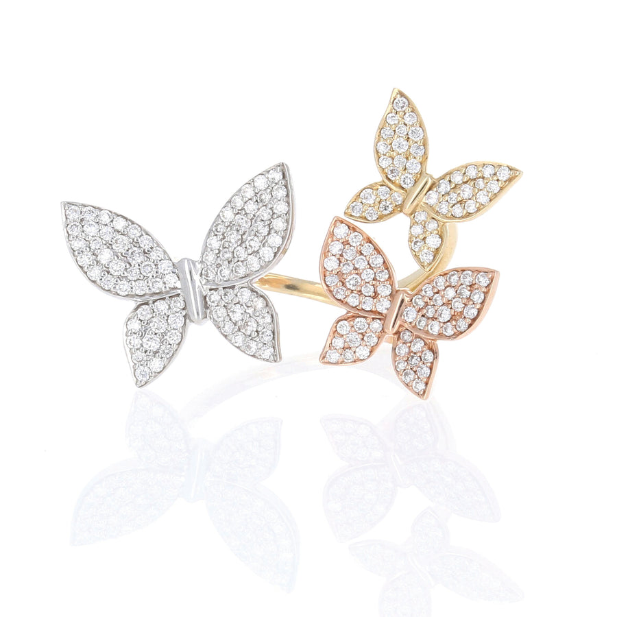Mixed Metal Triple Butterfly Ring