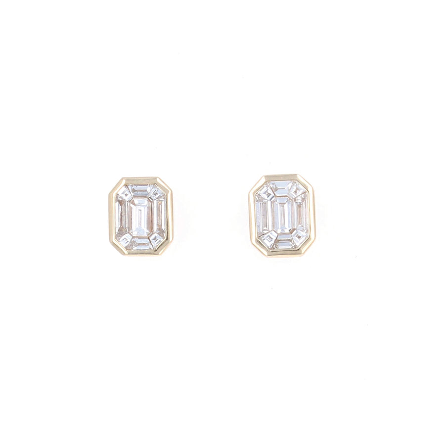 Illusion Setting Mosaic Emerald Diamond Studs