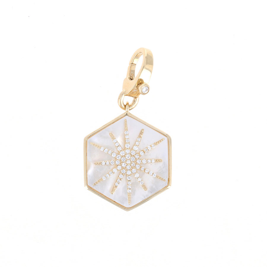 Mother of Pearl and Diamond Hexagon Charm