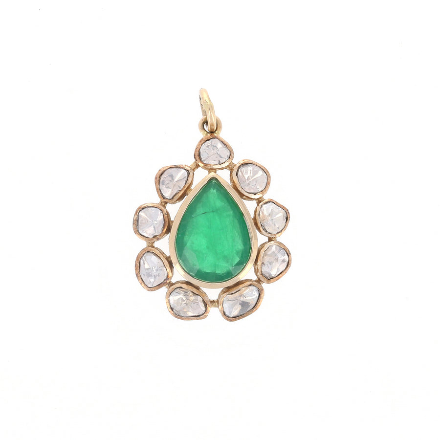 Pear Emerald Polki Diamond Charm