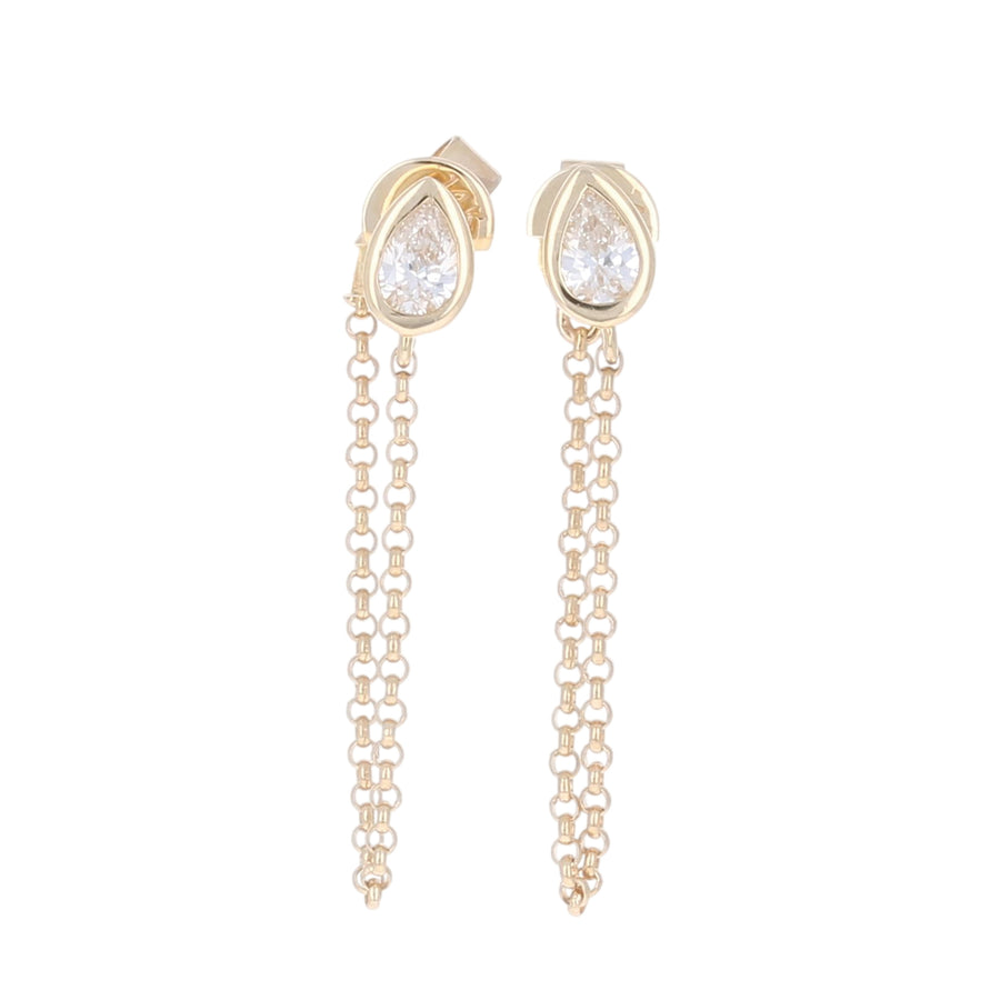 Pear Diamond Solitaire Front to Back Chain Studs