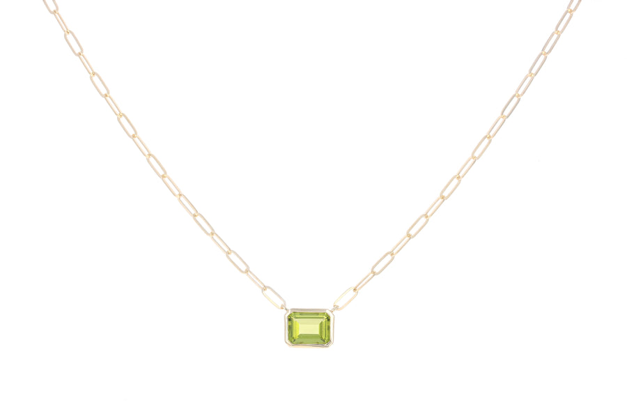 Peridot Pendant Paperclip Chain Necklace