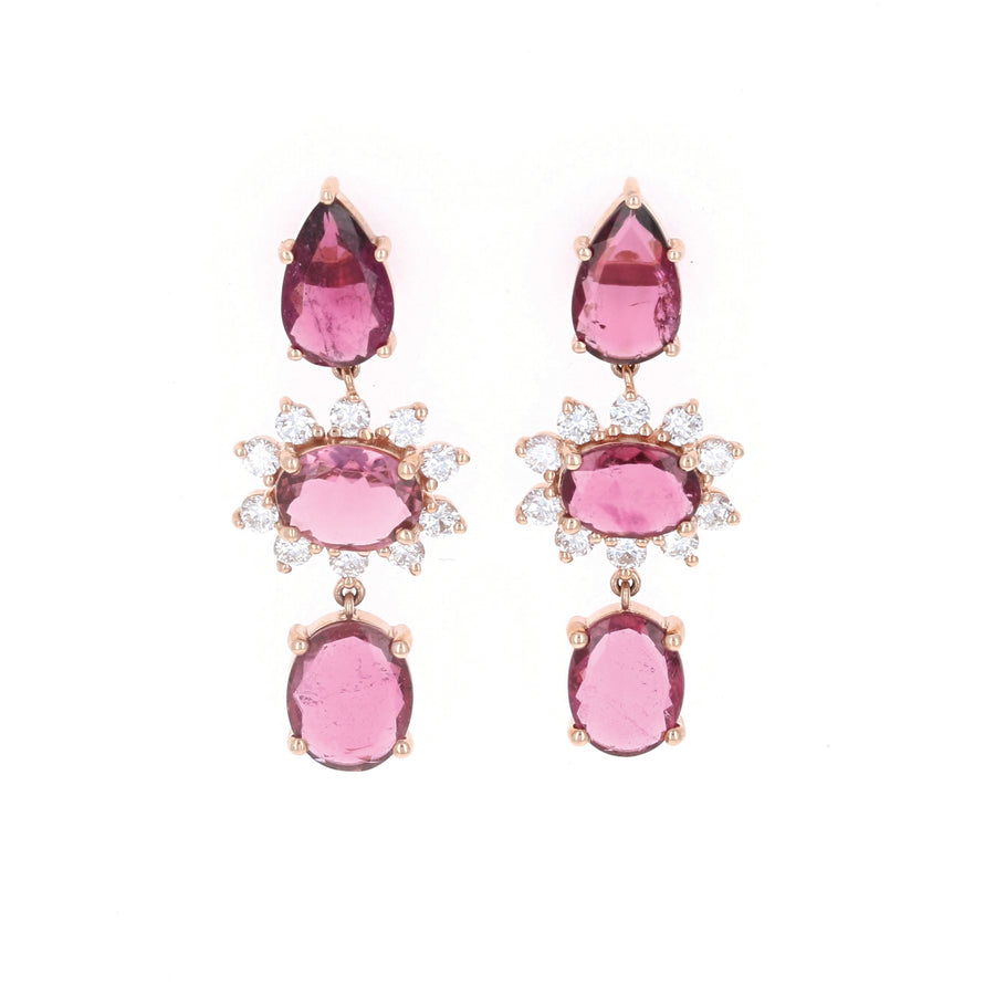 Pink Tourmaline & Diamond Dangle Earrings