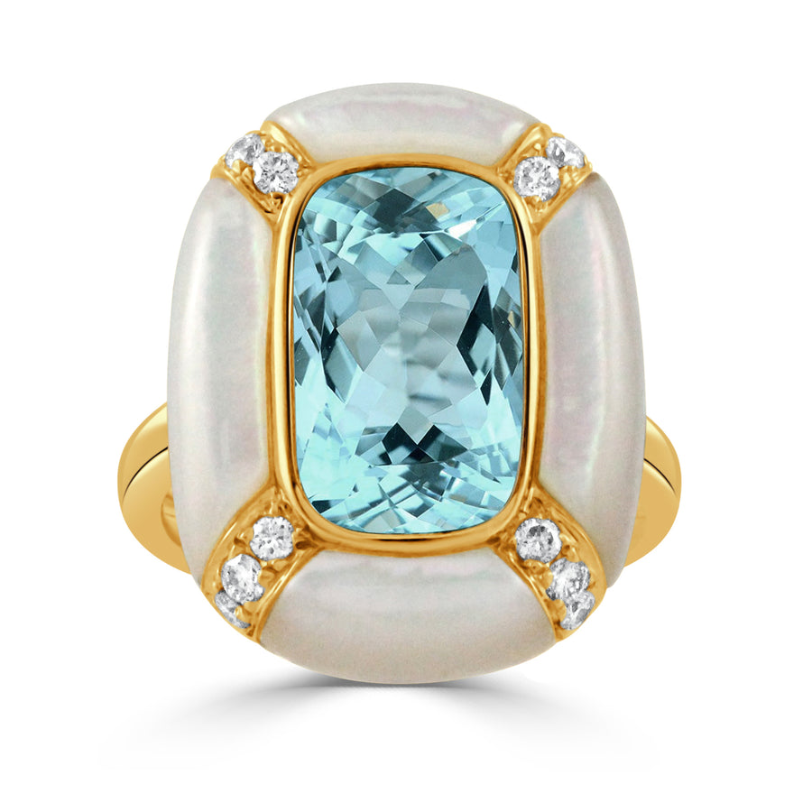 Mother of Pearl and Blue Topaz Cocktail Ring