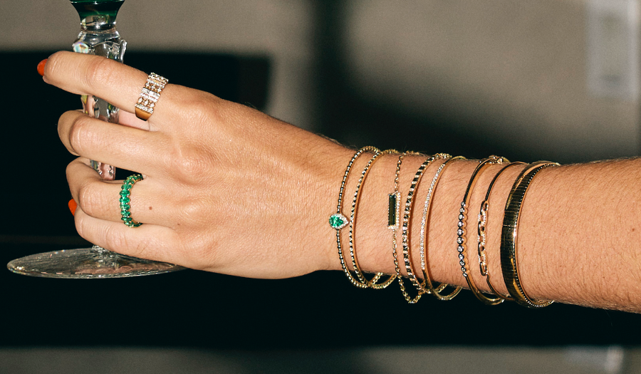 Green Tourmaline Bar Chain Bracelet