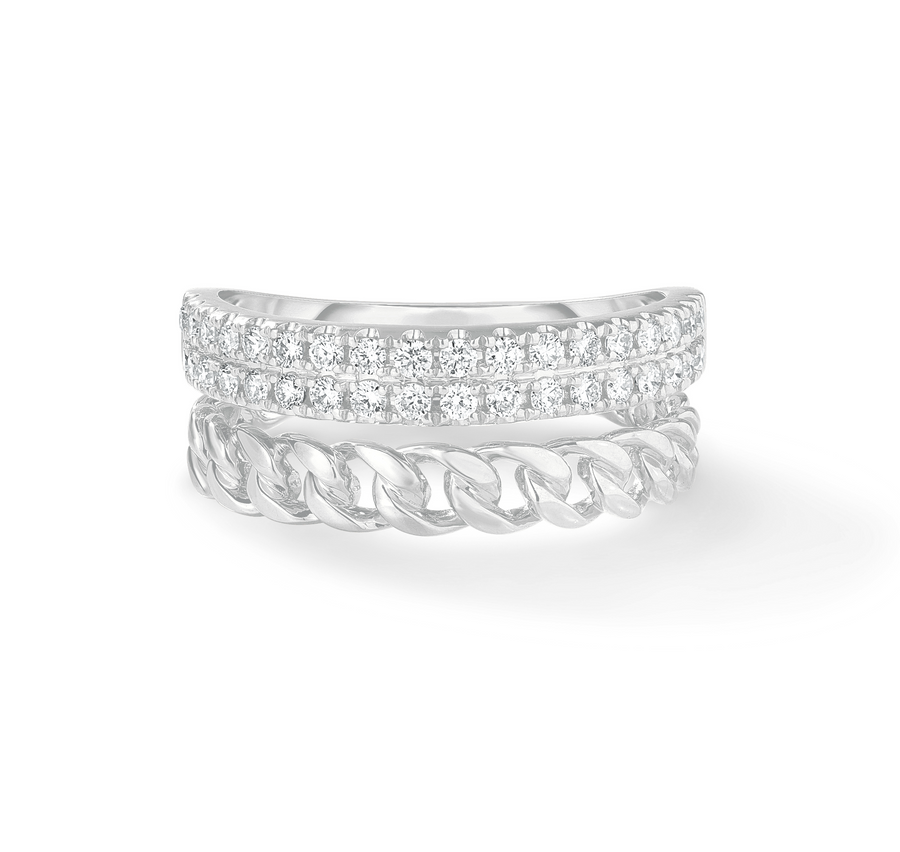 Diamond and Curb Chain Stacked Ring