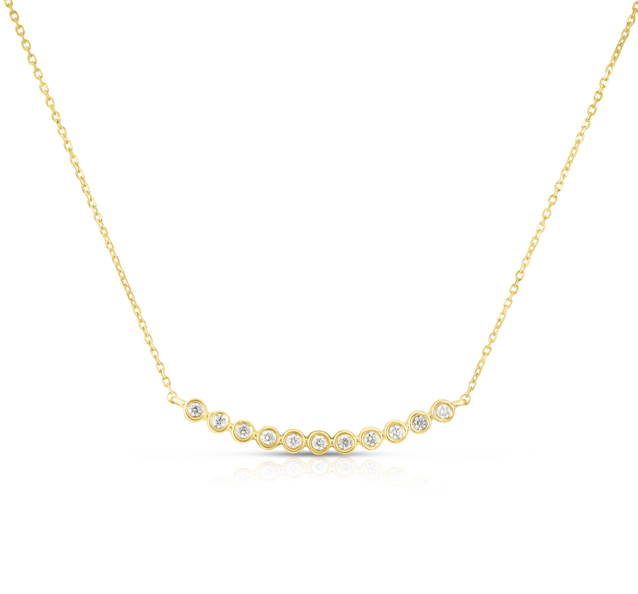 Tiny Bezel Set Diamond Curved Bar Necklace