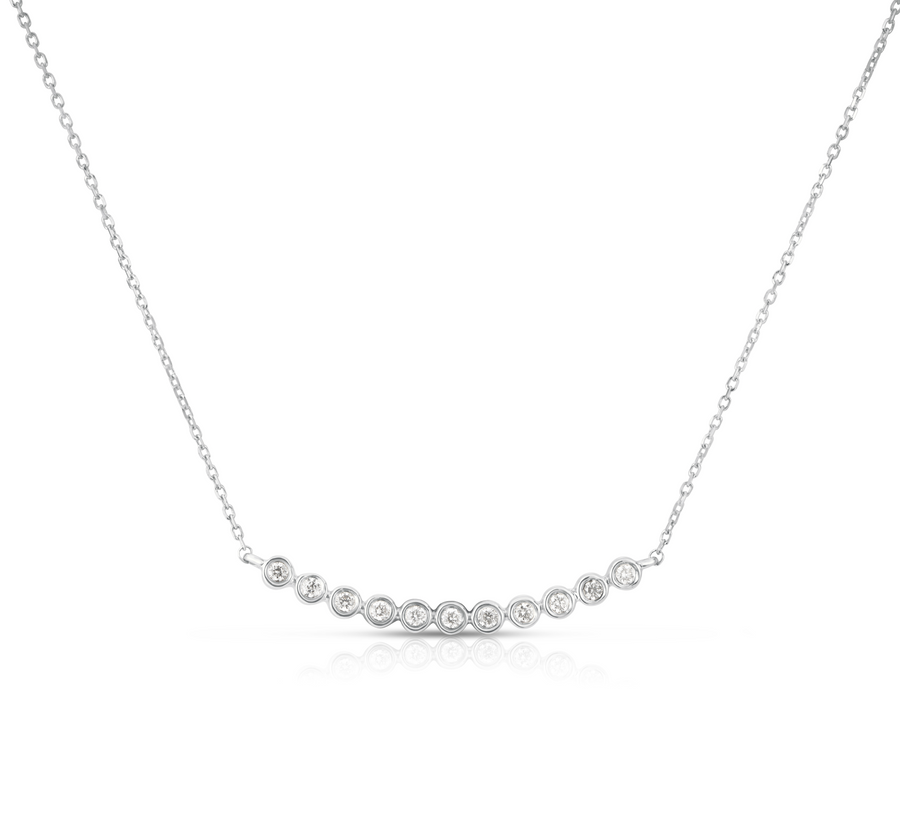Tiny Bezel Set Diamond Curved Bar Necklace
