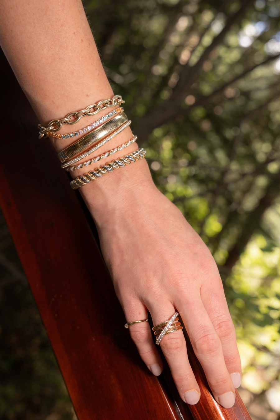 Mixed Metal Croissant Chain Bracelet