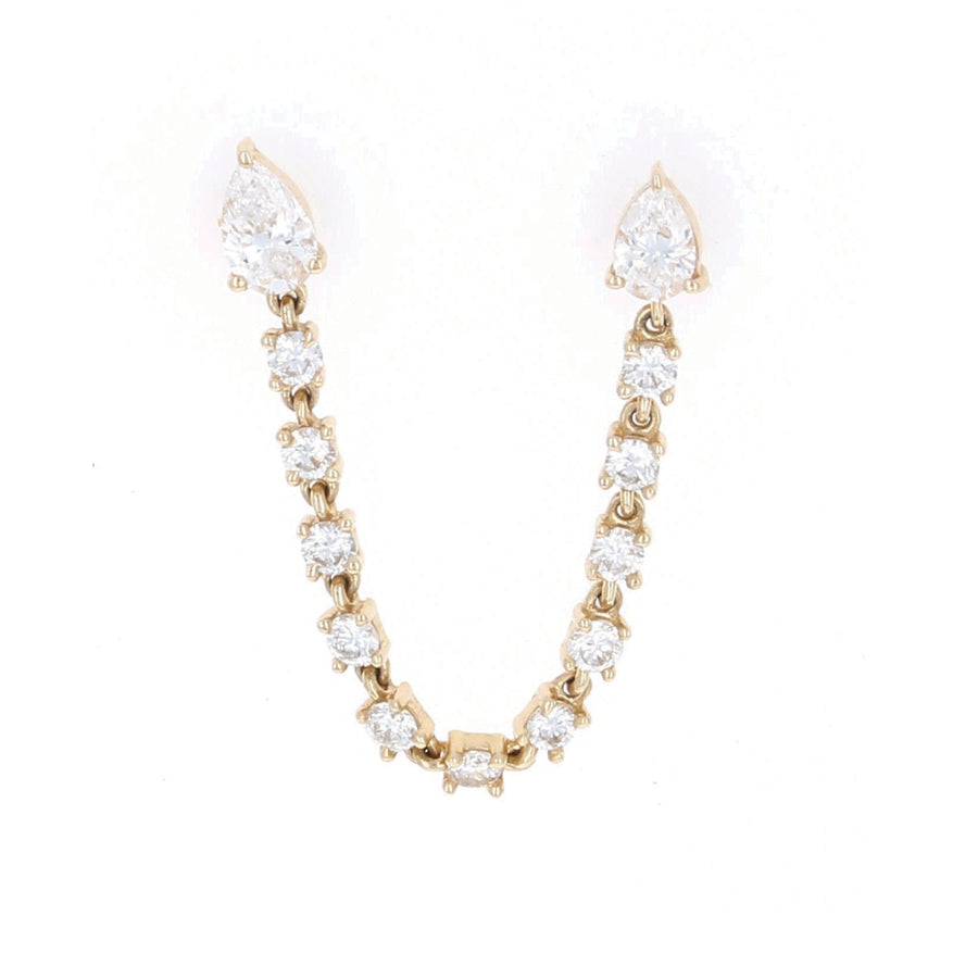 Double Piercing Pear Chain Stud