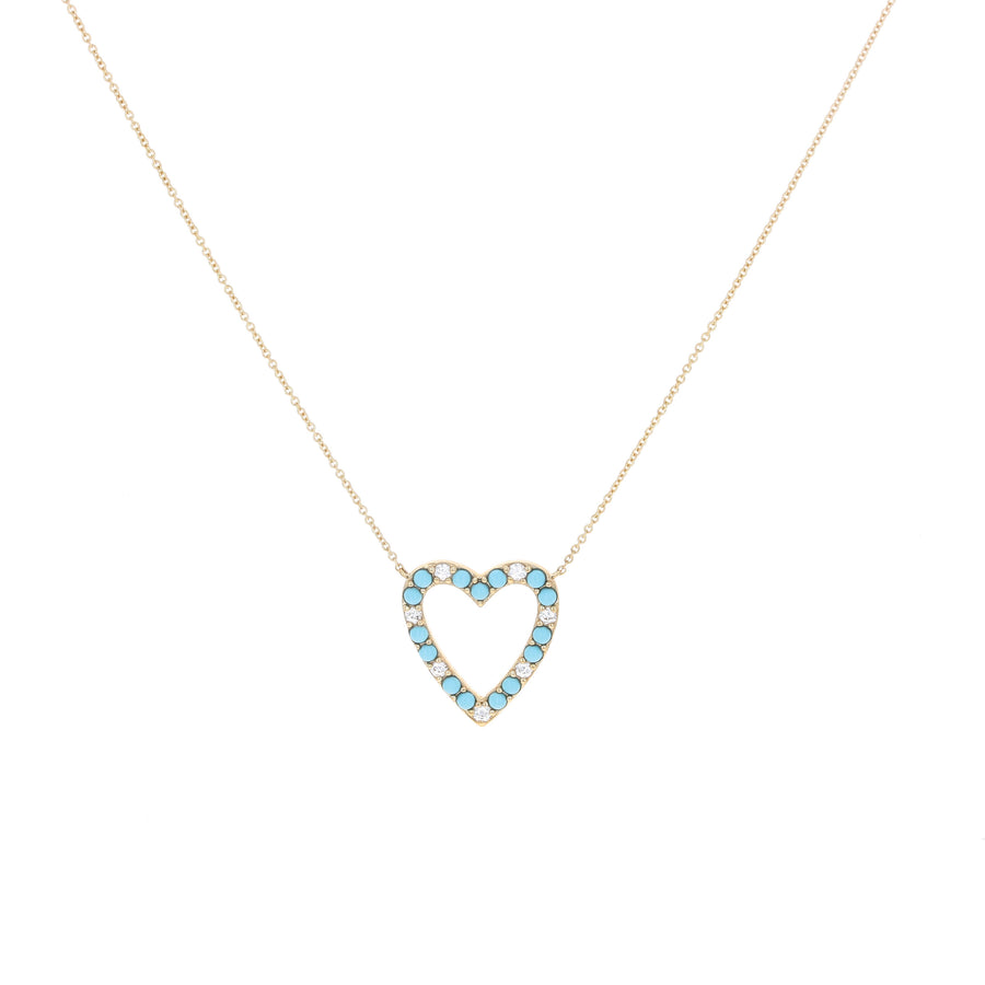 Turquoise and Diamond Open Heart Necklace