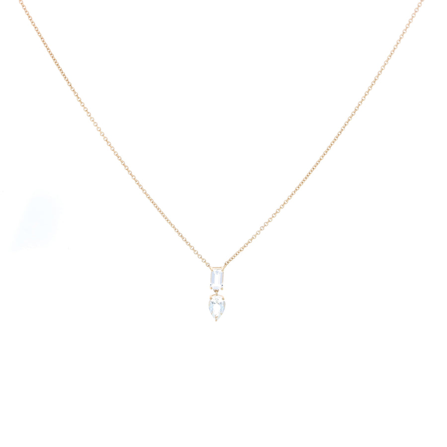 White Topaz Two Stone Drop Necklace