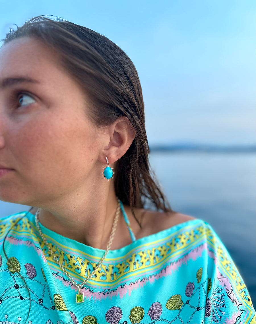 Turquoise and Diamond Starburst Earrings