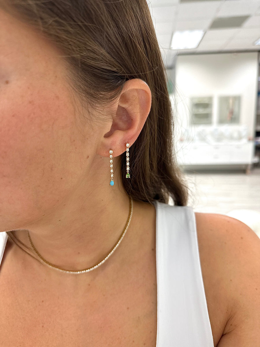 Diamond Drop Earrings With Gemstone