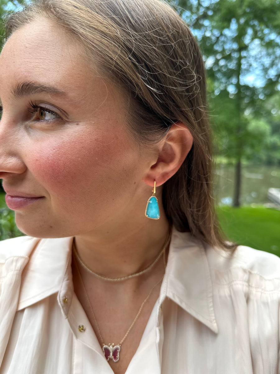 Asymmetrical Turquoise and Yellow Gold Earrings