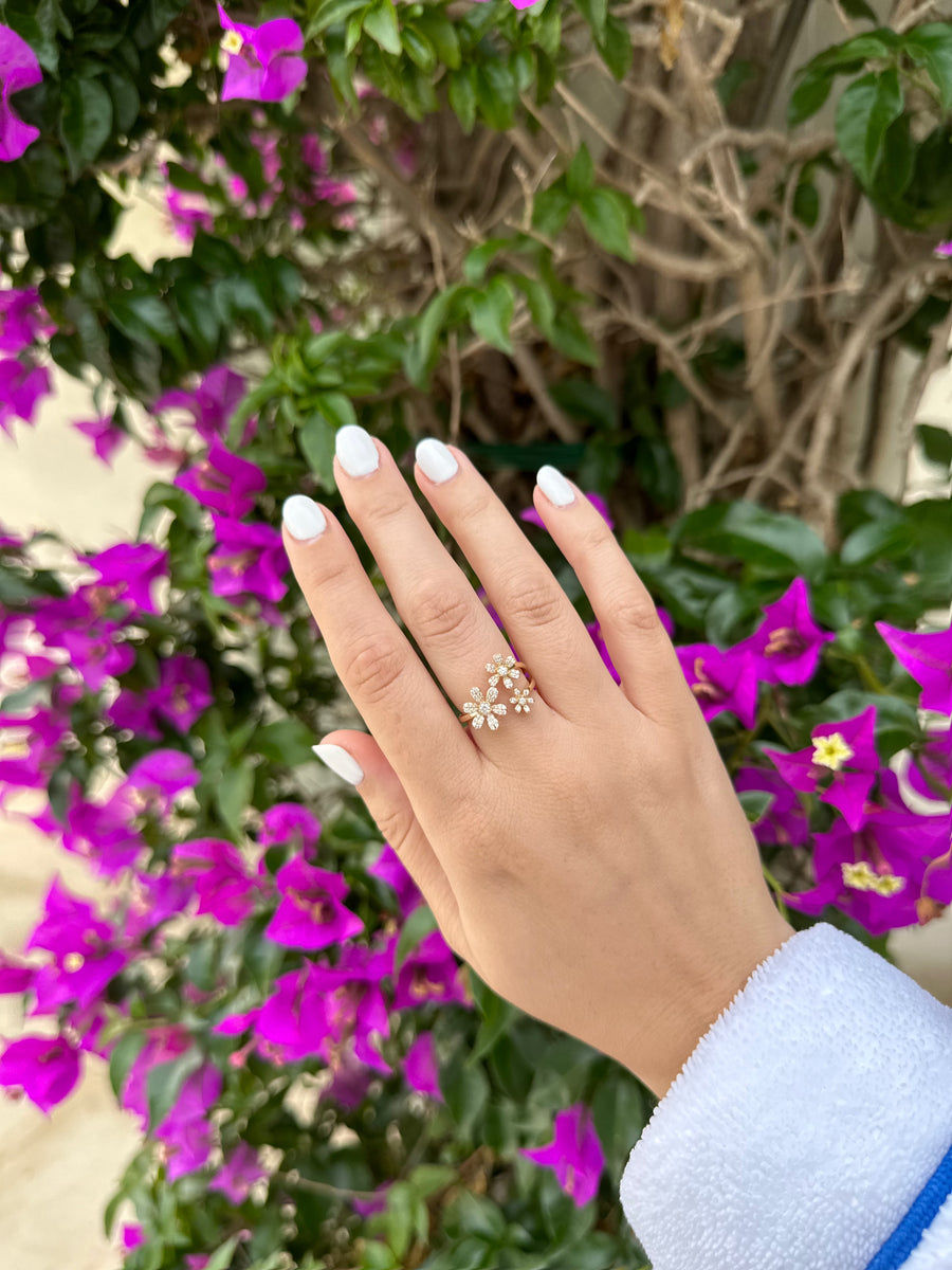 Three Flower Diamond Ring