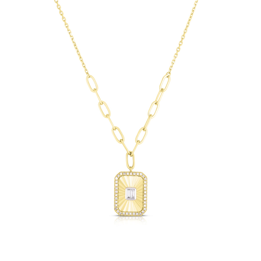 Fluted Baguette and Pave Diamond Pendant