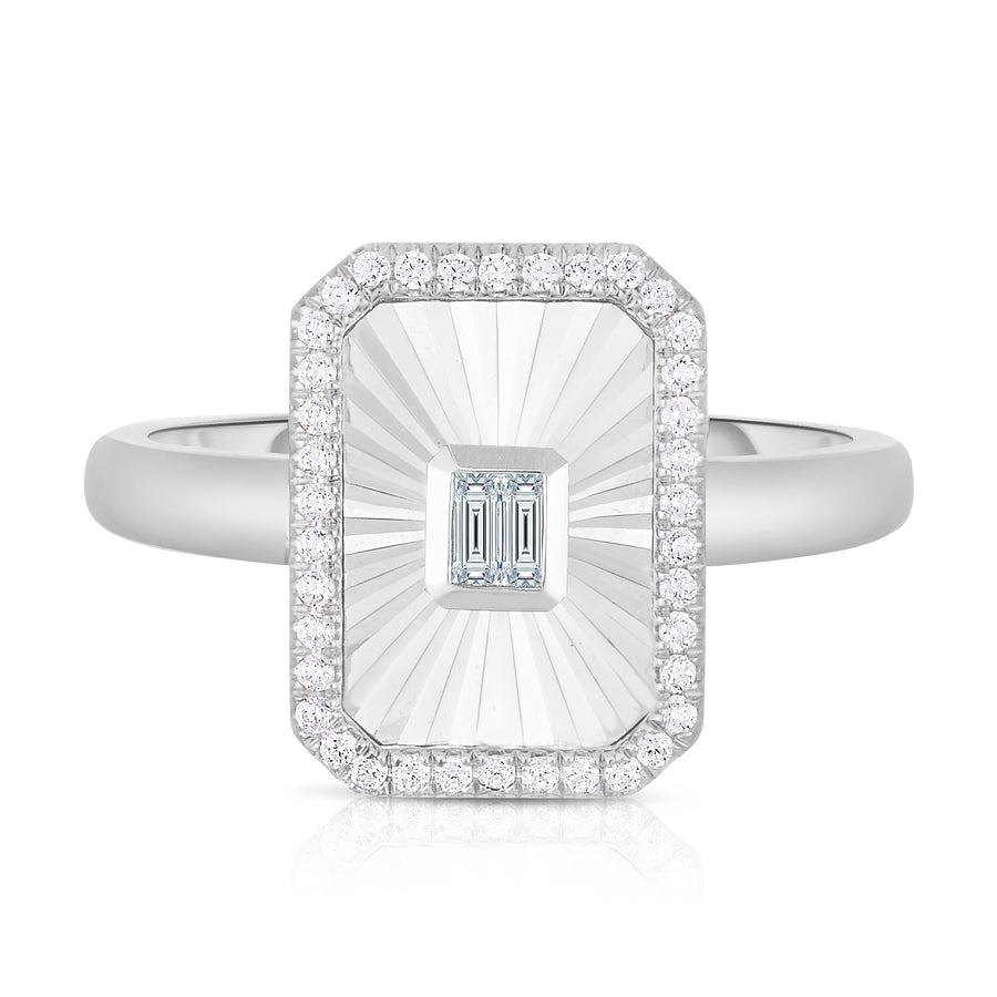 Fluted Baguette and Pave Diamond Ring