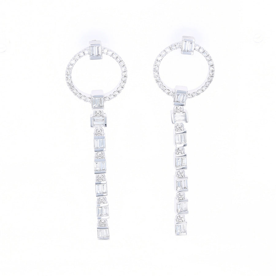 Diamond Baguette and Round Drop Earrings