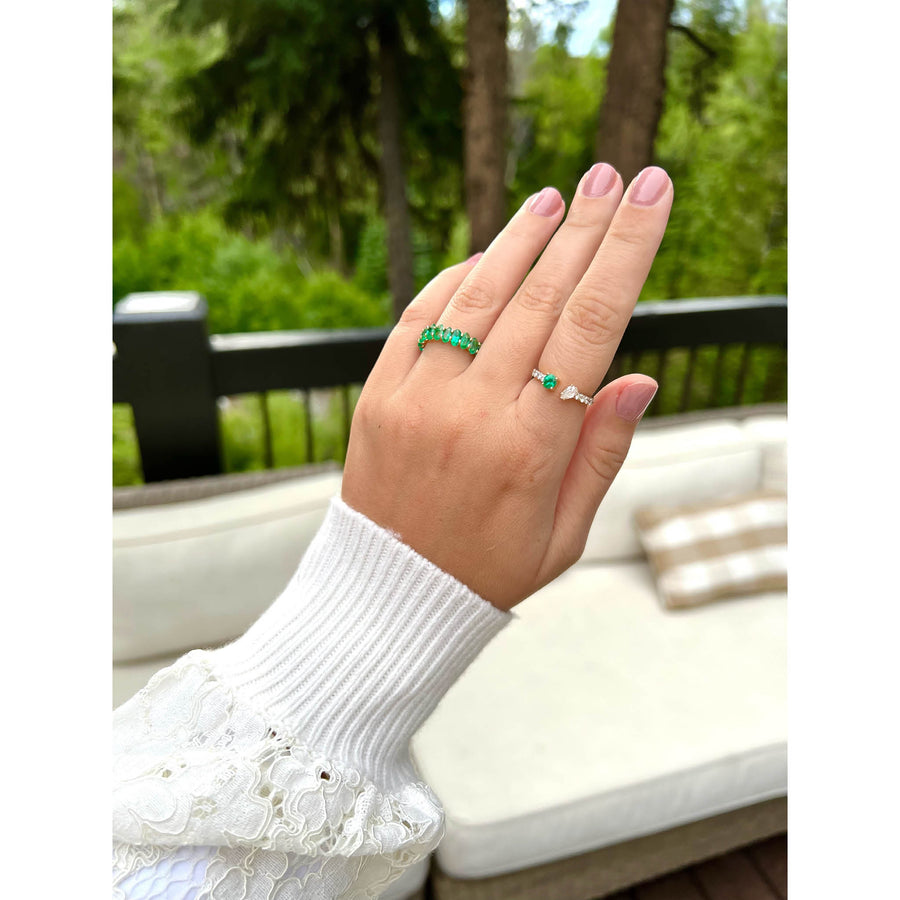 Emerald and Diamond Two Stone Open Ring