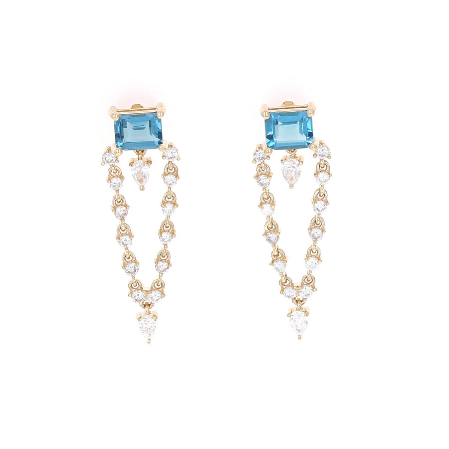 Blue Topaz Studs with Diamond Loop Dangle