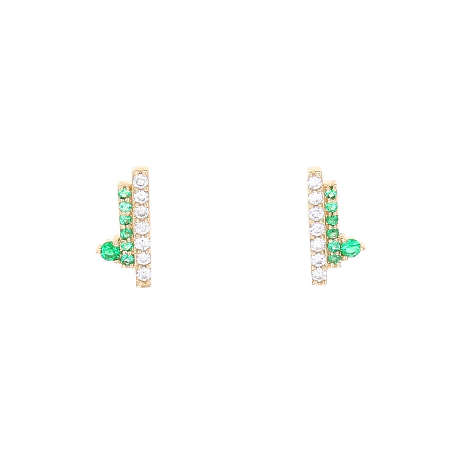 Diamond and Emerald Double Bar Solitaire Studs