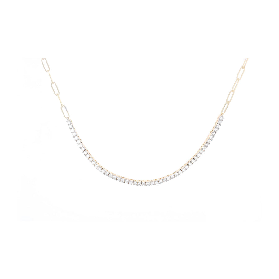 Half & Half Diamond Tennis and Paperclip Chain Necklace