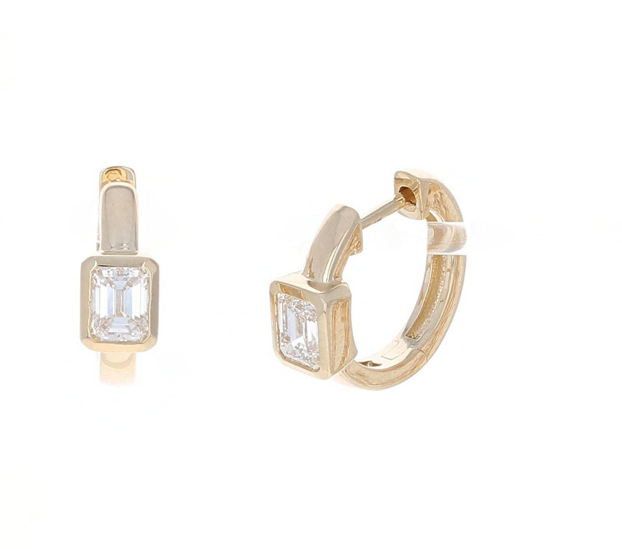 Huggies with Emerald Cut Diamond