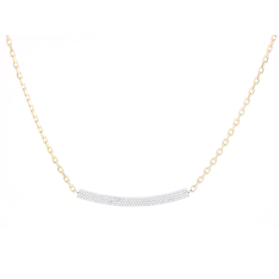 Mixed Metal Pave Diamond Curved Bar Necklace