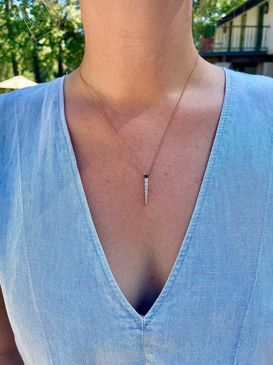 Blue Sapphire and Diamond Graduated Vertical Bar Necklace